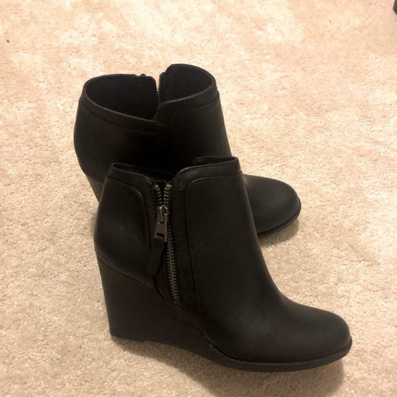 black wedge booties
